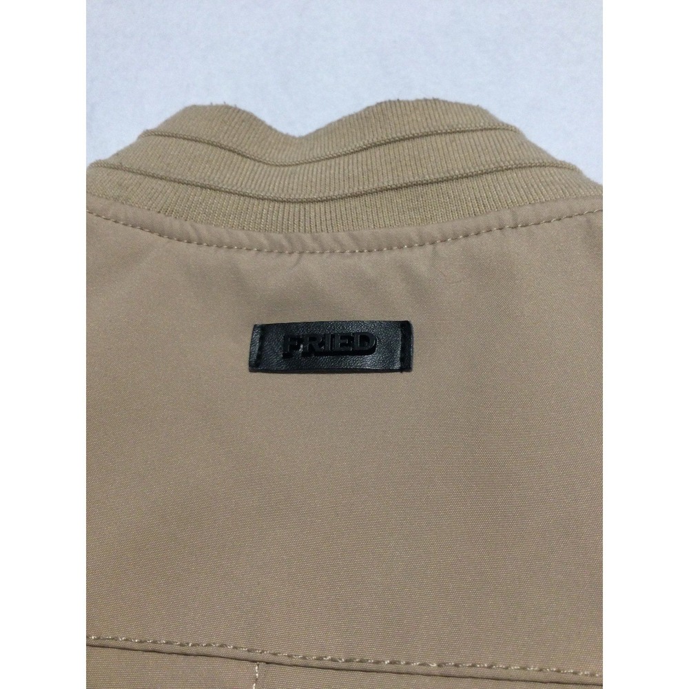 Fried Denim NYC Mens Small Tan Black Colorblock Varsity Bomber Jacket Snap Front - Picture 3 of 8